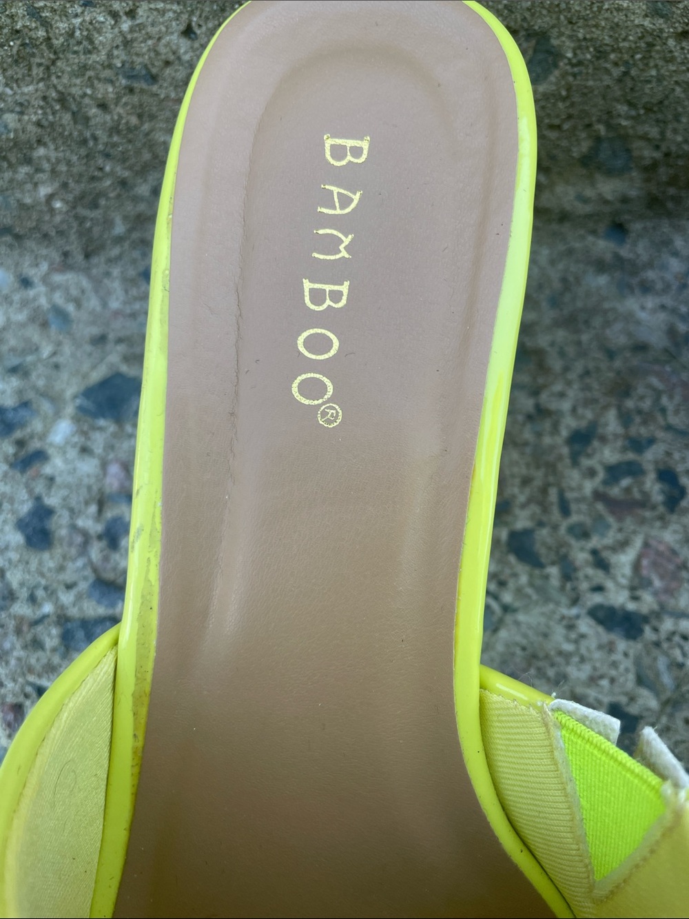 BAMBOO Neon Yellow Patent Cork Platform Slide Sandals - Picture 4 of 5